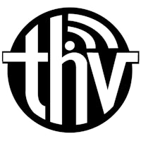 a black and white logo with the word thv
